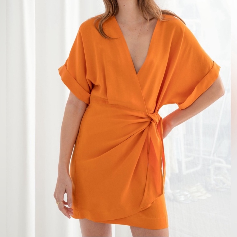 & other stories tangerine orange wrap dress size 2